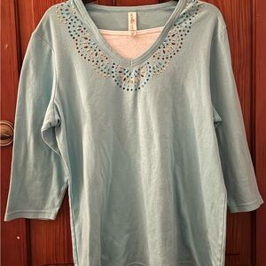 Blue Embroidered Women's Top